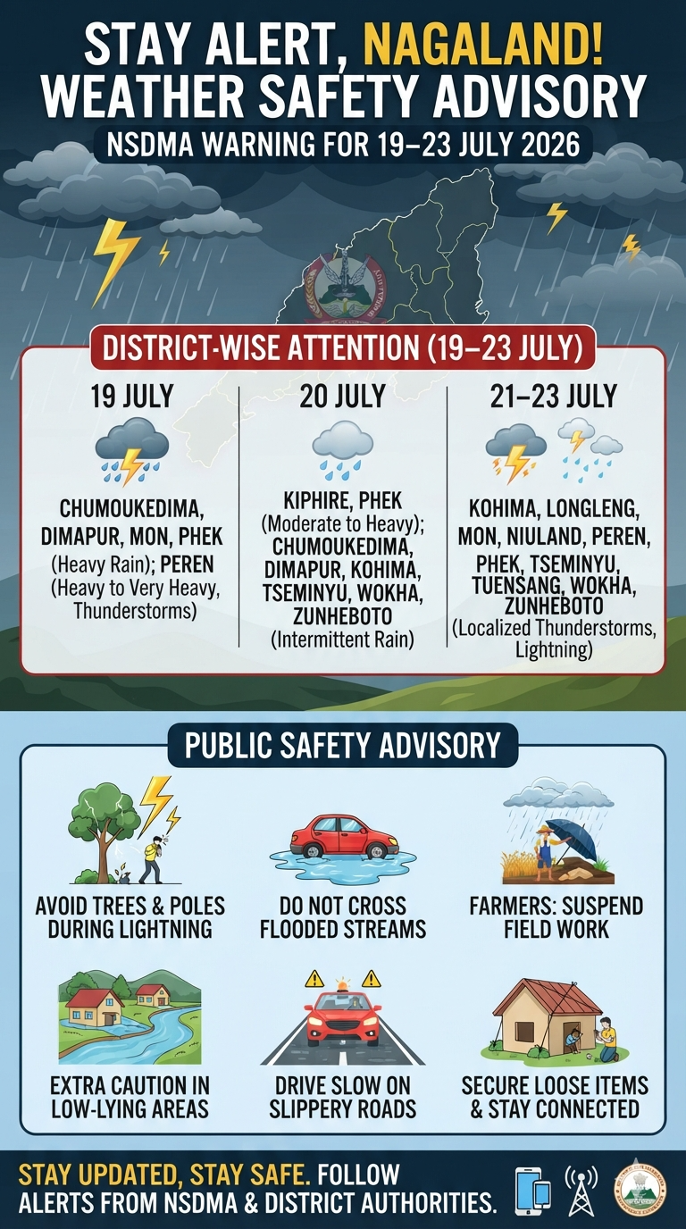 Stay Alert, Nagaland: NSDMA Issues Weather Safety Advisory for 19–23 July 2026